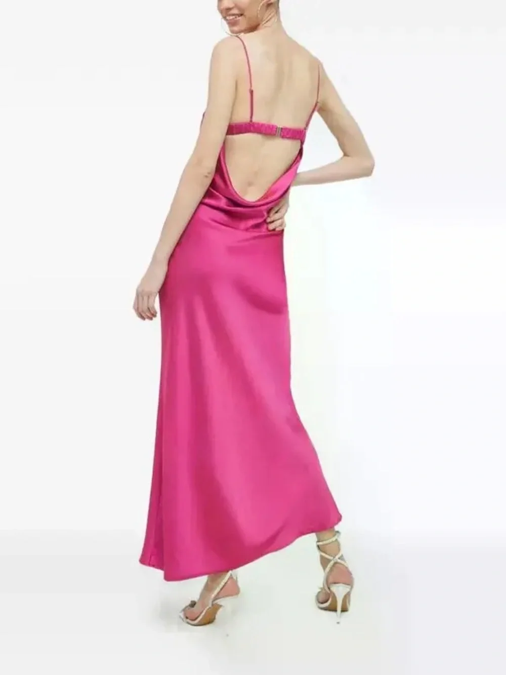 Abercrombie & Fitch Satin Cowl Back Slip Midi Dress in Hot Pink NWT! Size XS